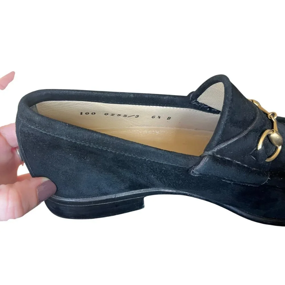 Vintage Gucci Black Suede Horsebit Loafers - Size 6.5 - Picture 11 of 16